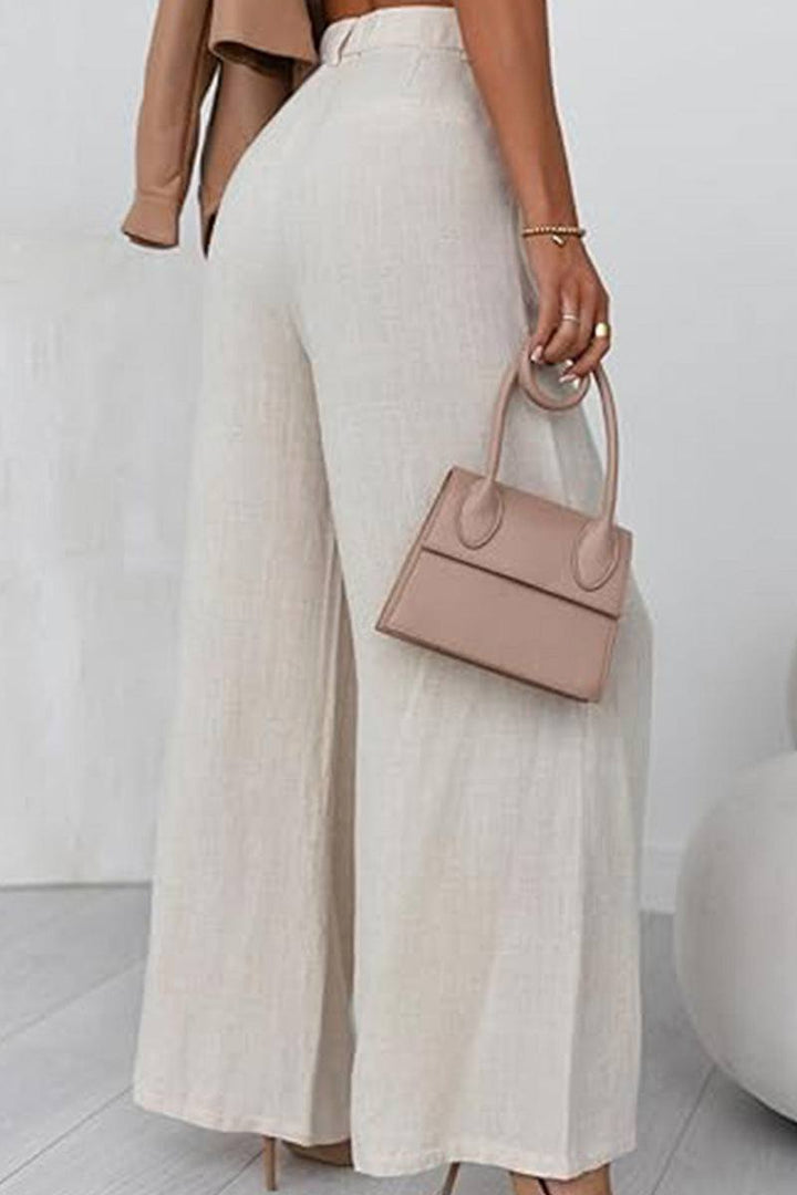 Wide Leg, High Waist, Elastic Waist Trousers With Pockets apricot image 2 