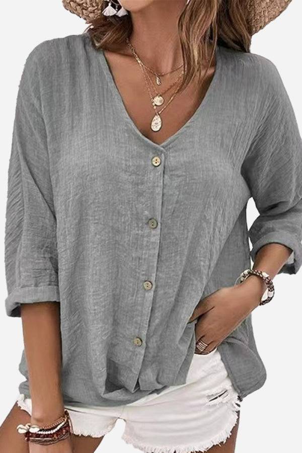 Breezy Button Front Tunic gray image 1 