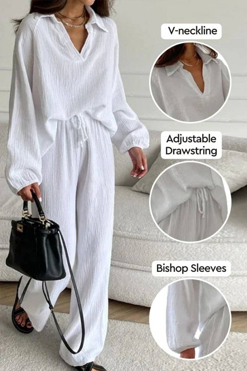 100% Cotton Collared Two-piece Set With Bishop Sleeves pink image 2 
