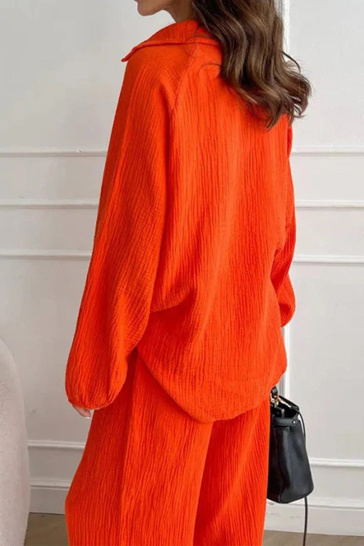 100% Cotton Collared Two-piece Set With Bishop Sleeves red image 3 