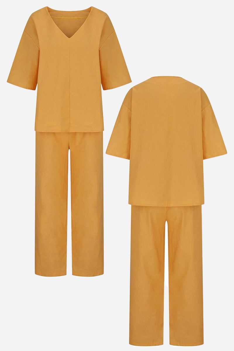 V-neck Cotton Two-Piece Trouser Set red orange image 3 