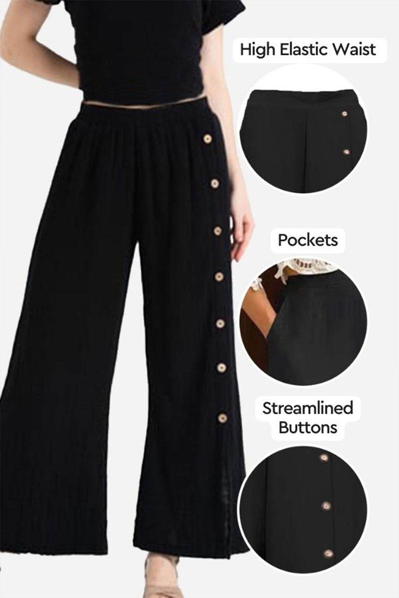 Button Wide Leg Pants black image 2 #color_black