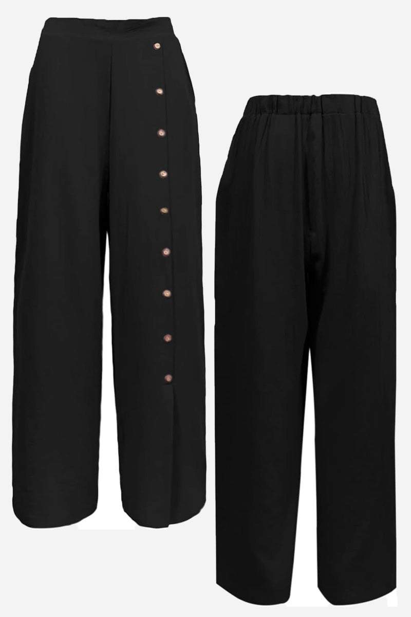 Button Wide Leg Pants black image 3 