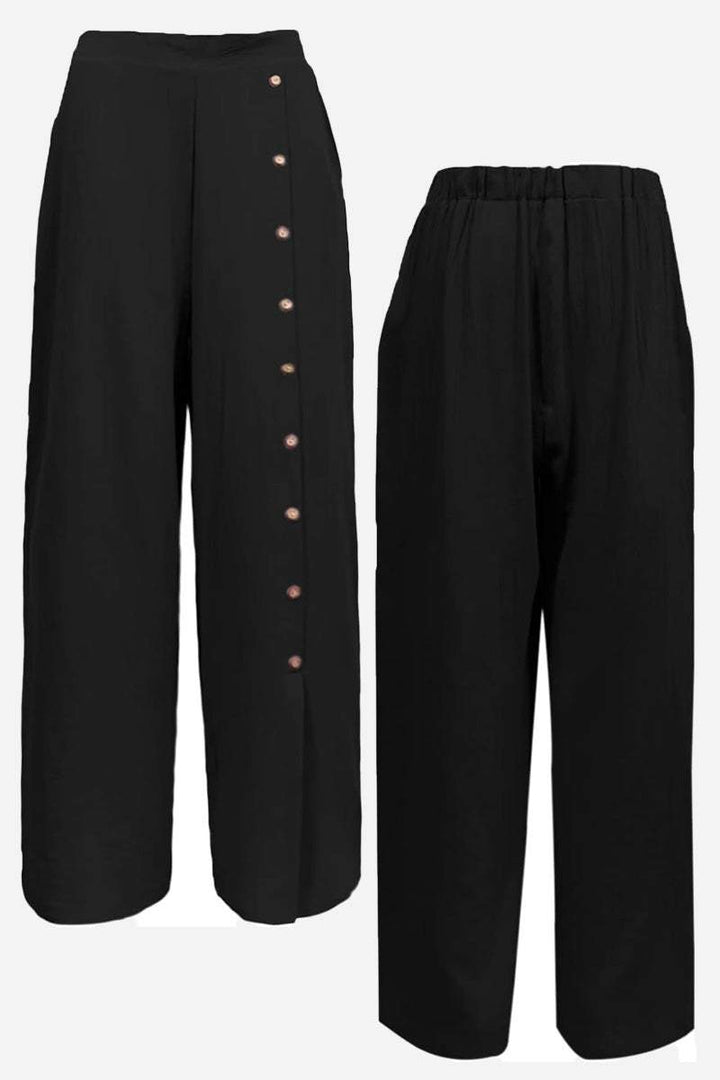 Button Wide Leg Pants black image 3 