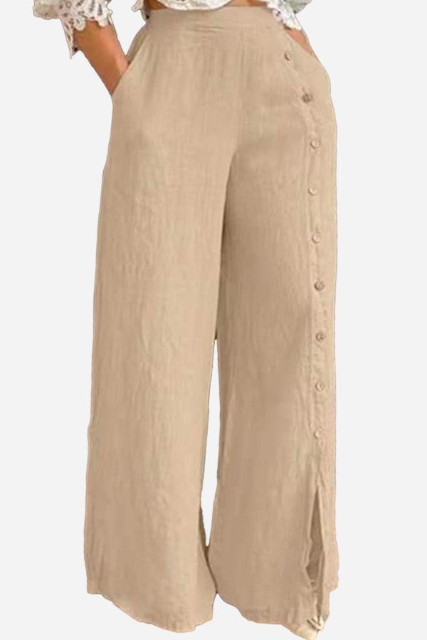Button Wide Leg Pants apricot image 1 