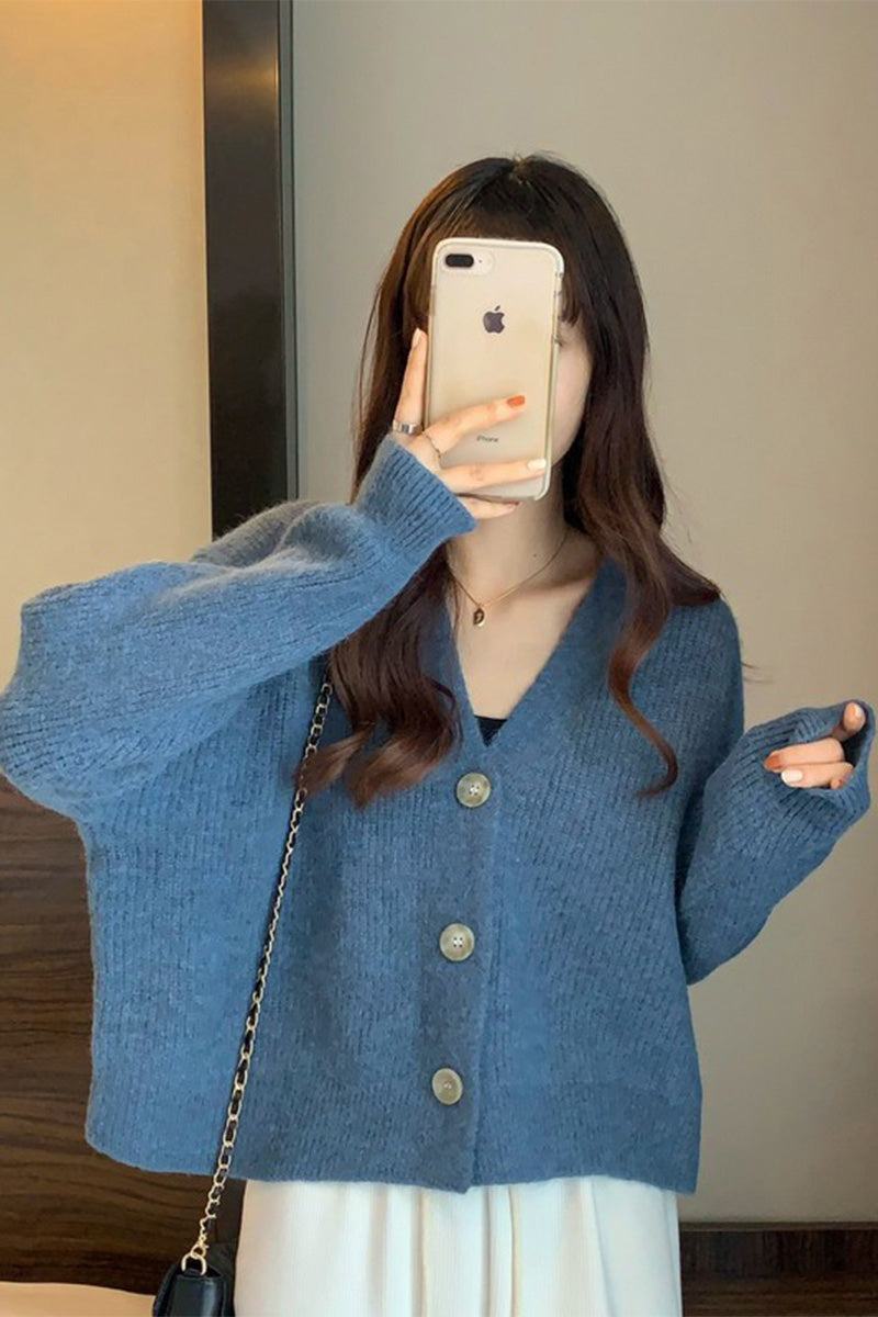 One Size Fits All Casual Loose Boxy Cardigan blue image 3 