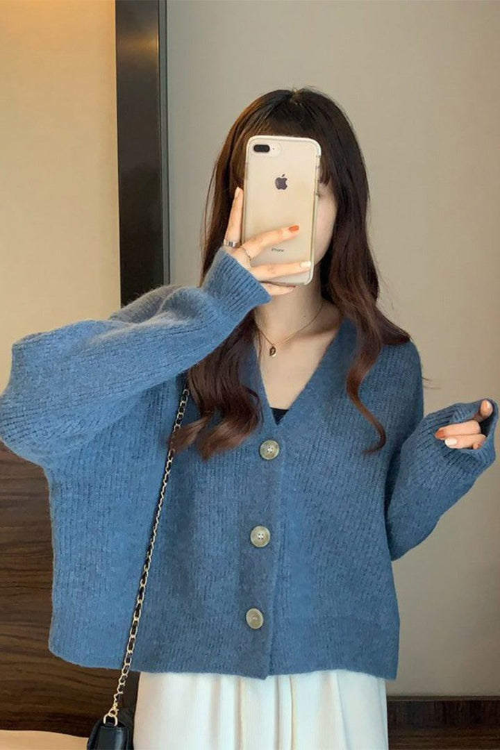 One Size Fits All Casual Loose Boxy Cardigan blue image 3 