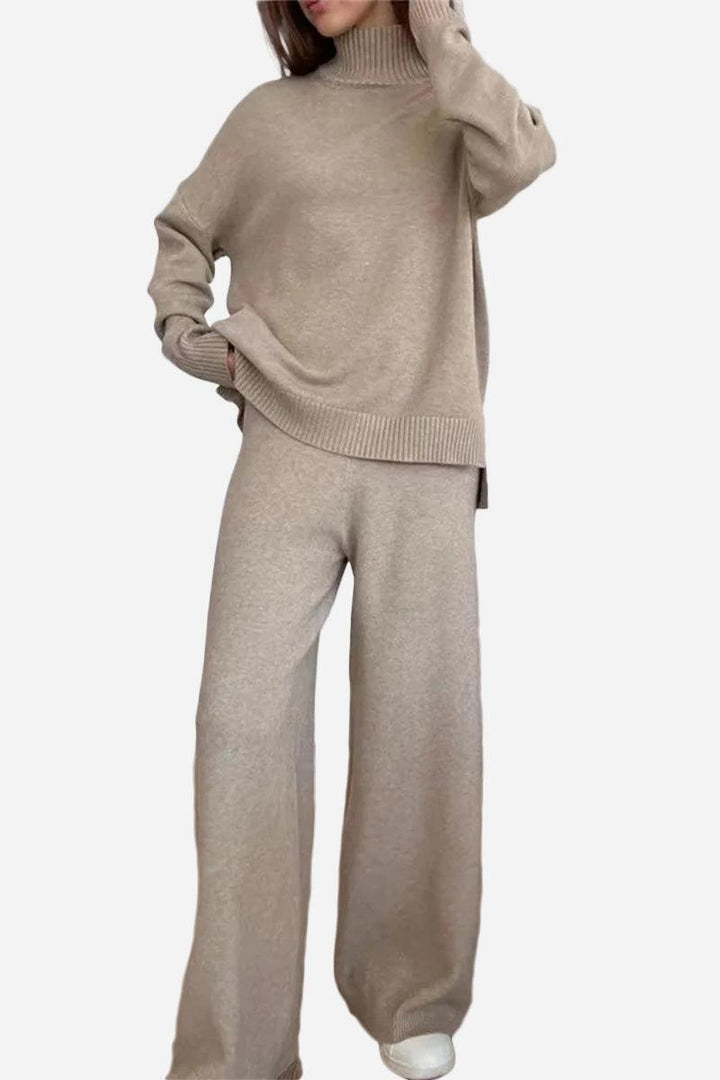 Knitted Turtleneck Two-Piece Set khaki image 1 