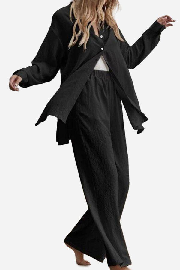 Cotton-Linen Two-Piece Set black image 1 