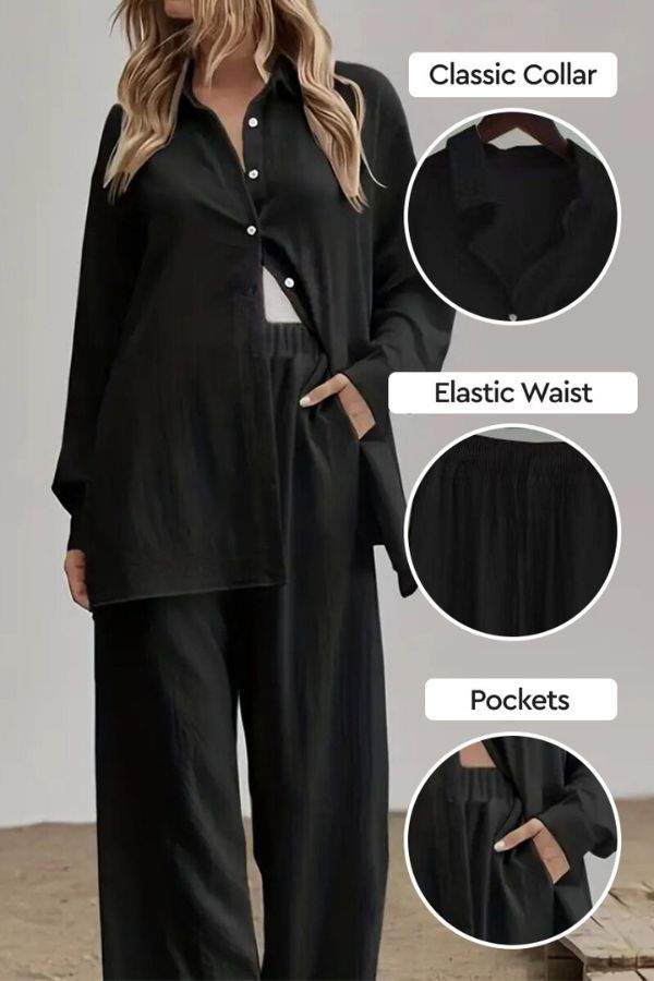 Cotton-Linen Two-Piece Set black image 2 