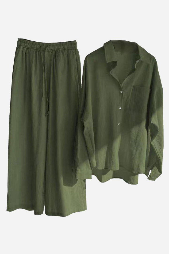 Cotton-Linen Two-Piece Set army green image 1 