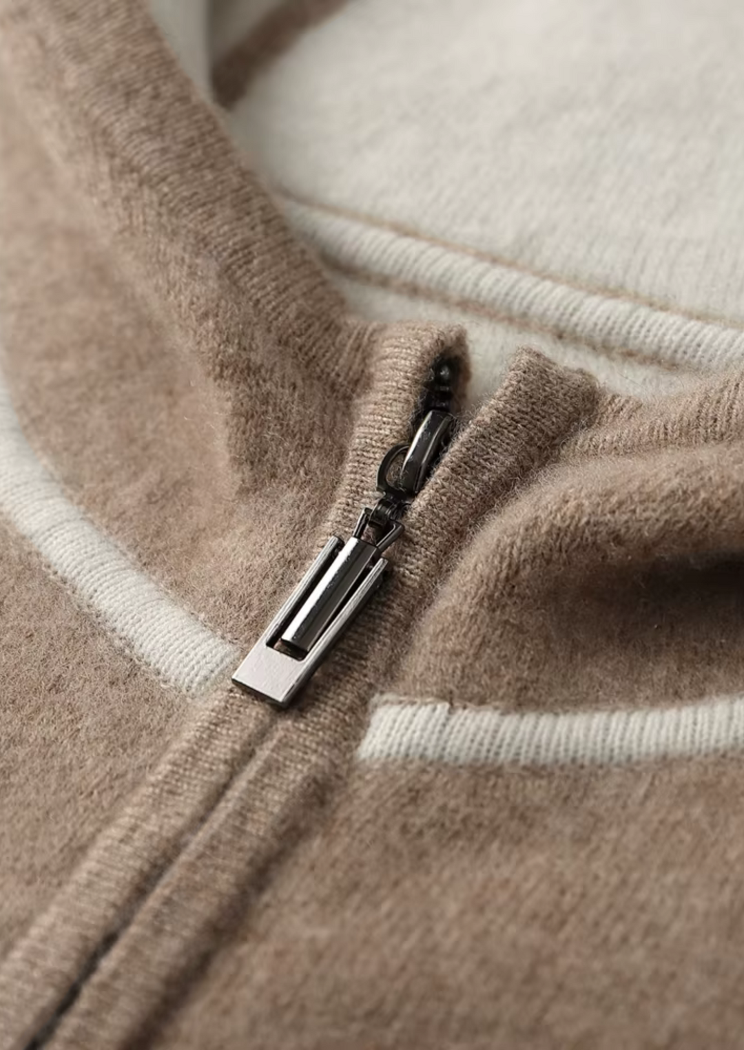 Cashmere Two Tone Zip Hoodie beige image 2 #color_beige