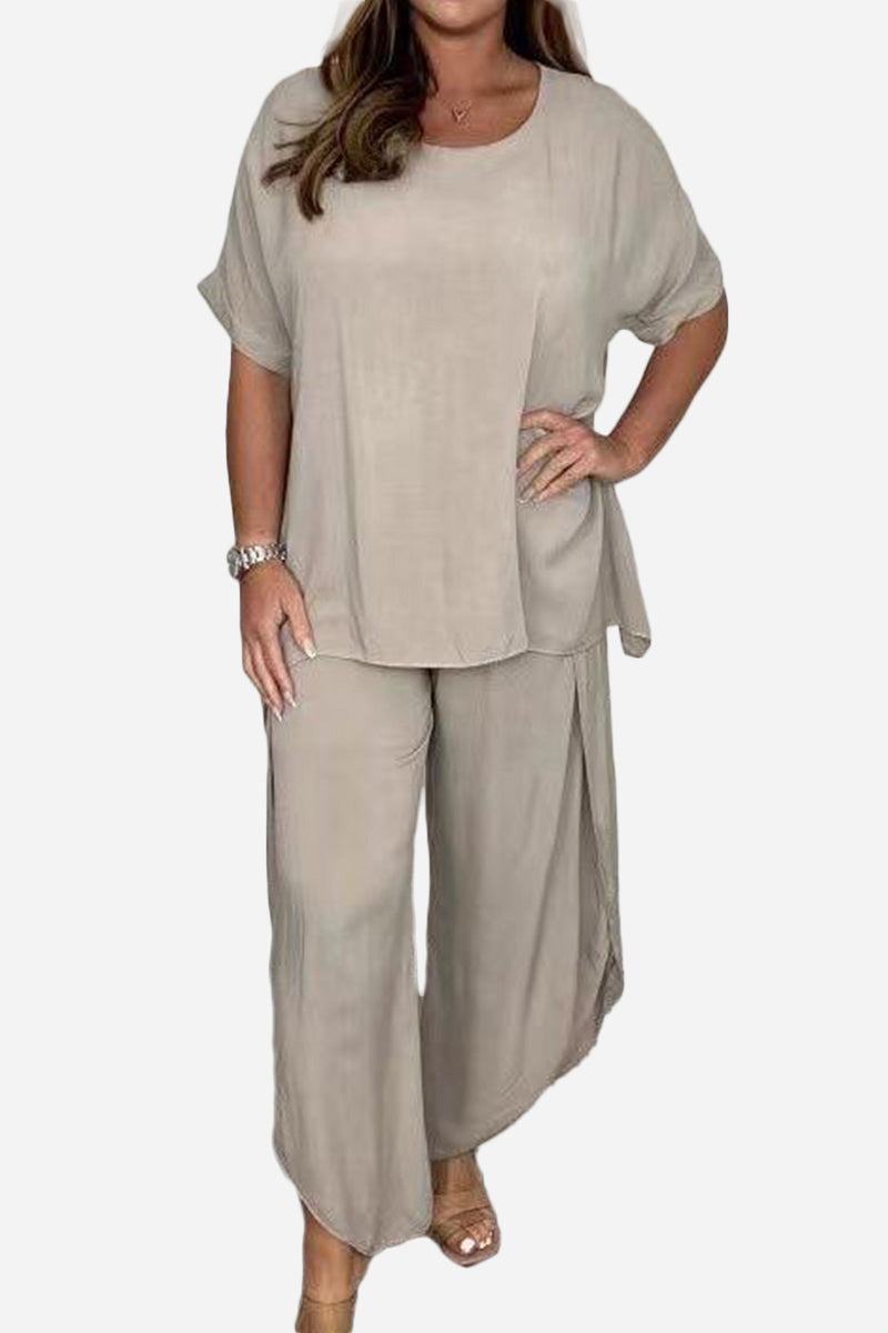 Relaxed Linen-Like Travel 2-Piece Set light gray image 1 