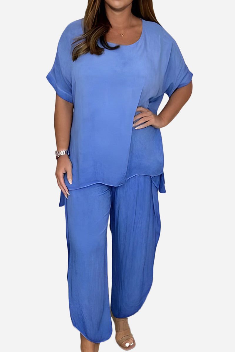 Relaxed Linen-Like Travel 2-Piece Set blue image 1 