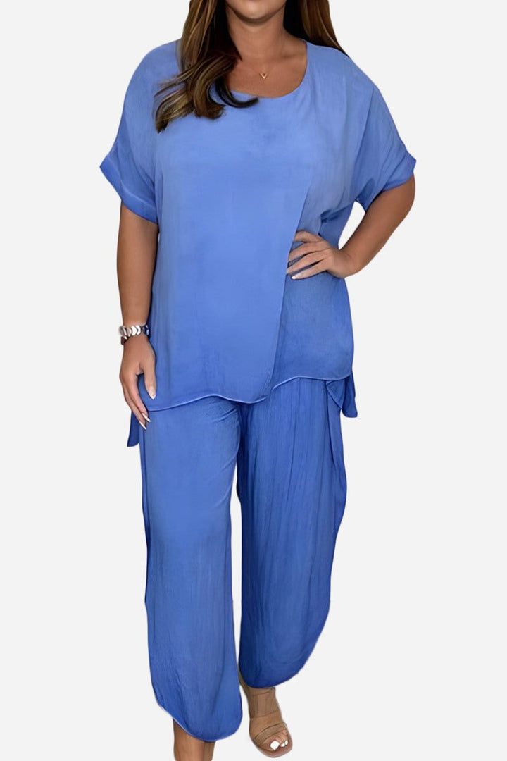 Relaxed Linen-Like Travel 2-Piece Set blue image 1 