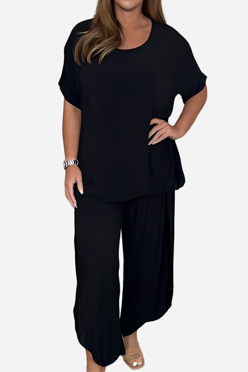 Relaxed Linen-Like Travel 2-Piece Set black image 1 