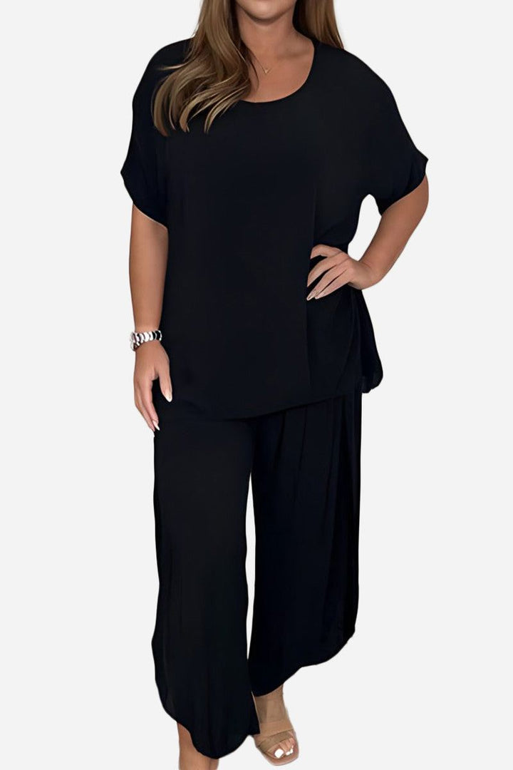 Relaxed Linen-Like Travel 2-Piece Set black image 1 