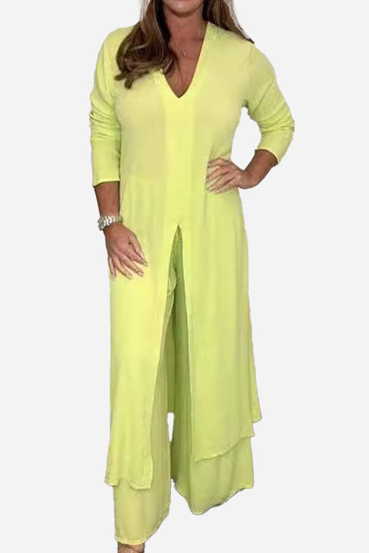 Urban Chic V-Neck Split Top Two-Piece Set