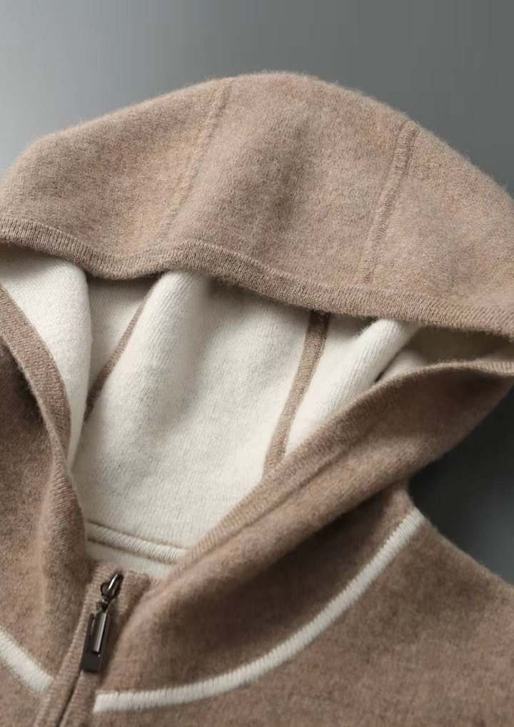 Cashmere Two Tone Zip Hoodie beige image 3 #color_beige