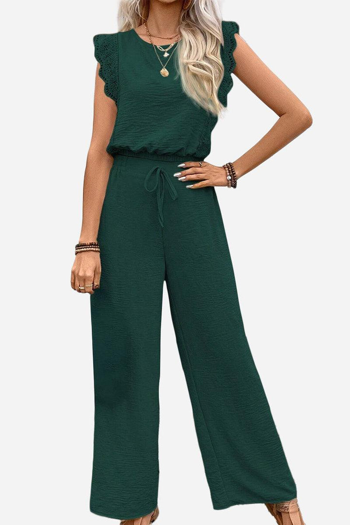 Elegant Two-Piece Set With Lace Detail dark green image 1 