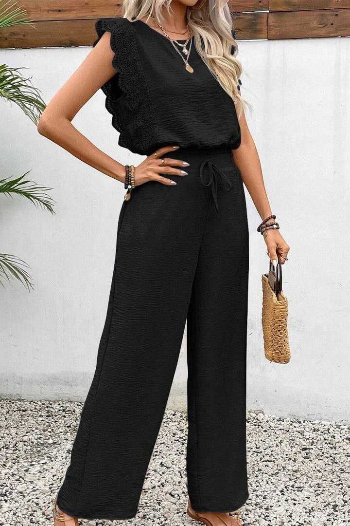 Elegant Two-Piece Set With Lace Detail black image 2 