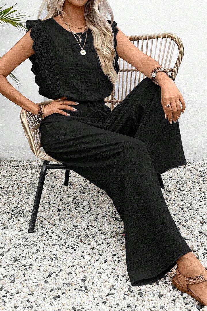 Elegant Two-Piece Set With Lace Detail black image 3 