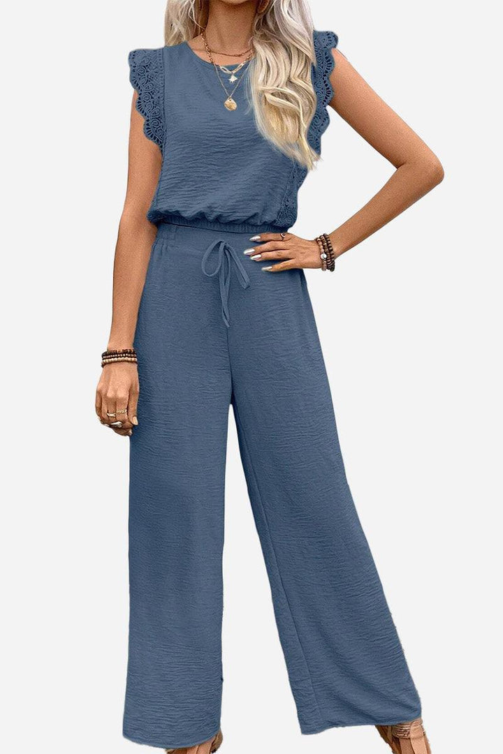 Elegant Two-Piece Set With Lace Detail steel blue image 1 