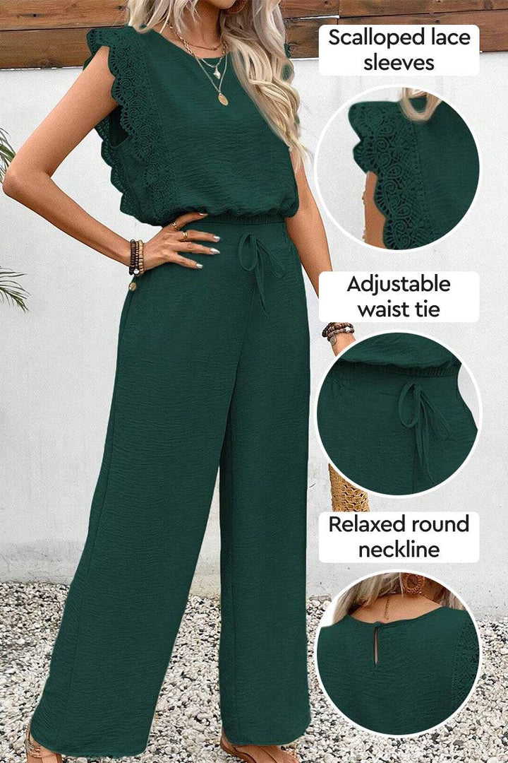 Elegant Two-Piece Set With Lace Detail dark green image 2 