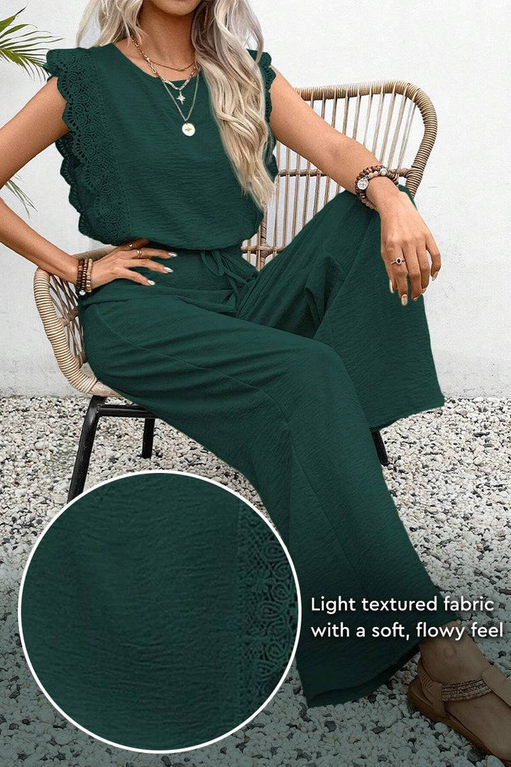 Elegant Two-Piece Set With Lace Detail dark green image 3 