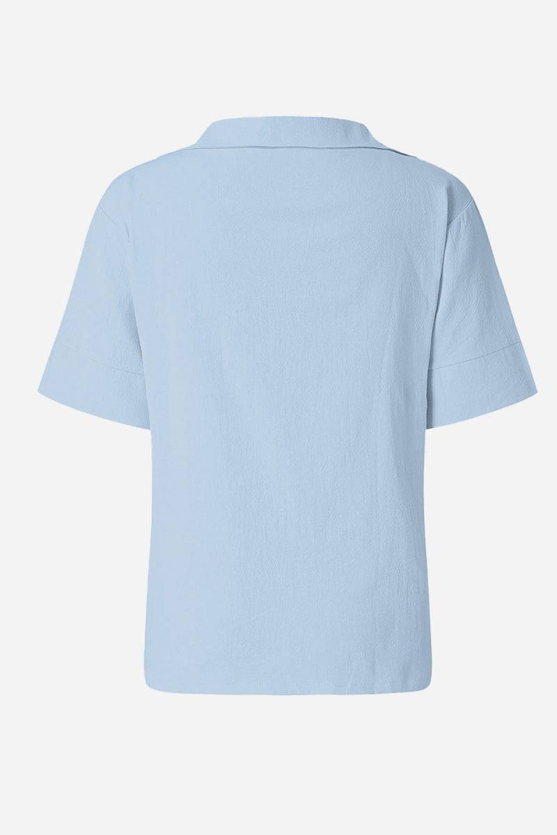 Cotton-Linen V-Neck  Relaxed Fit Shirt