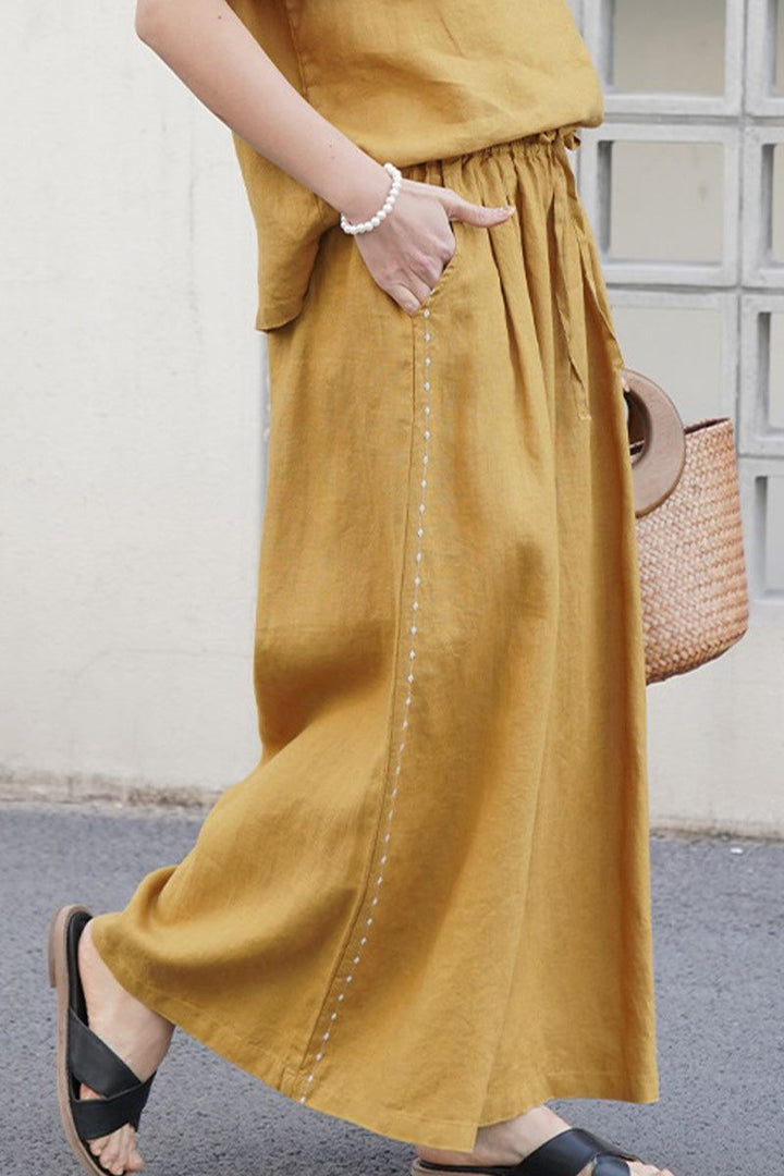 100% Linen One Size Fits All Wide-Leg Pants golden image 3 
