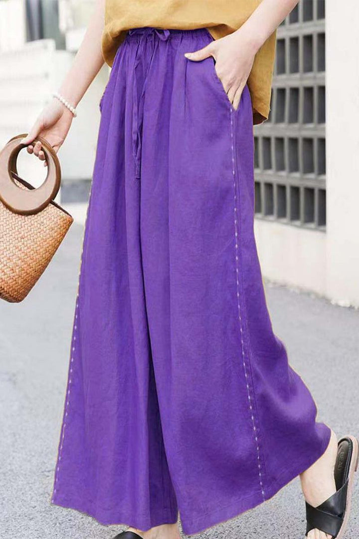 100% Linen One Size Fits All Wide-Leg Pants violet image 2 