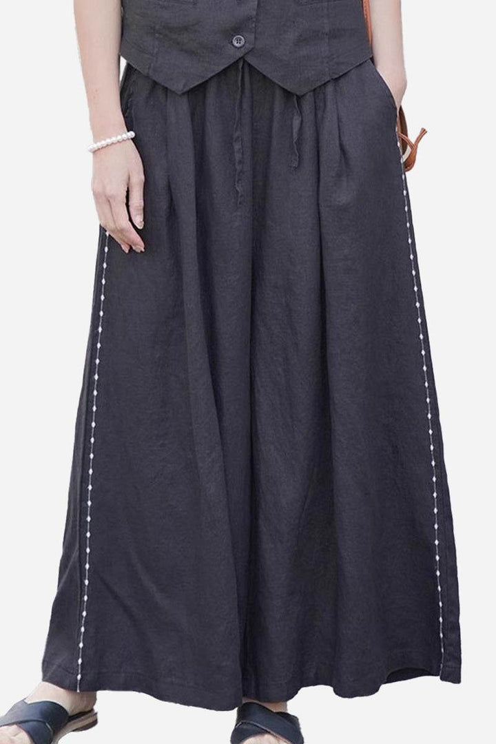 100% Linen One Size Fits All Wide-Leg Pants black image 1 