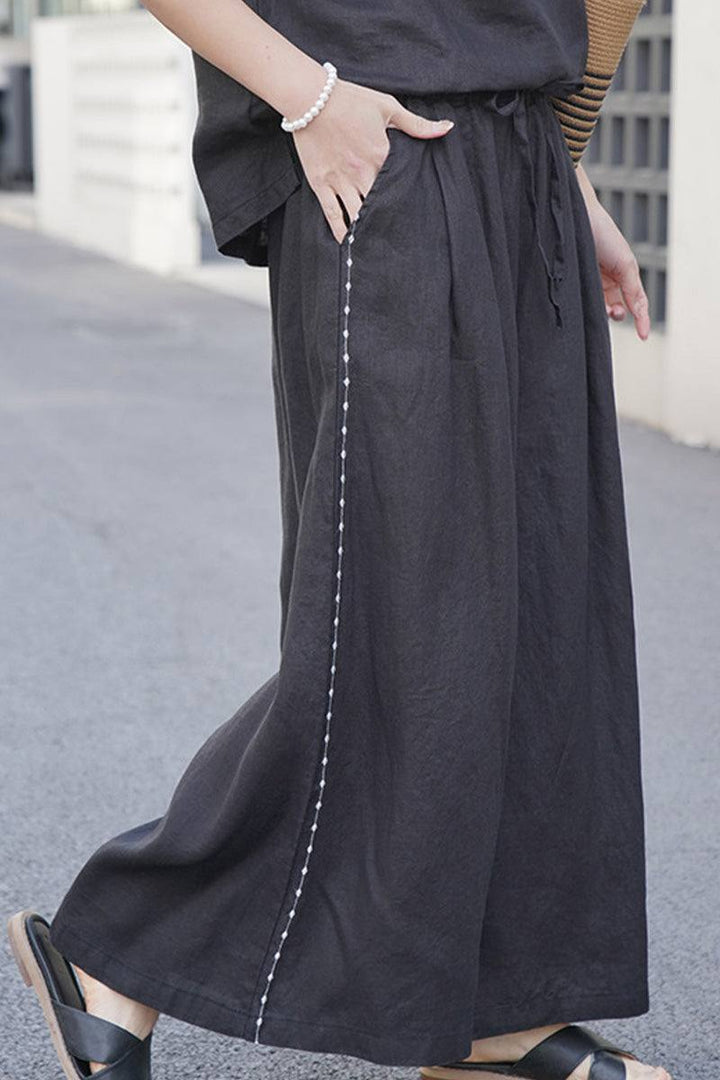 100% Linen One Size Fits All Wide-Leg Pants black image 3 