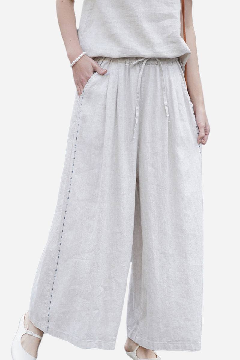 100% Linen One Size Fits All Wide-Leg Pants beige image 1 