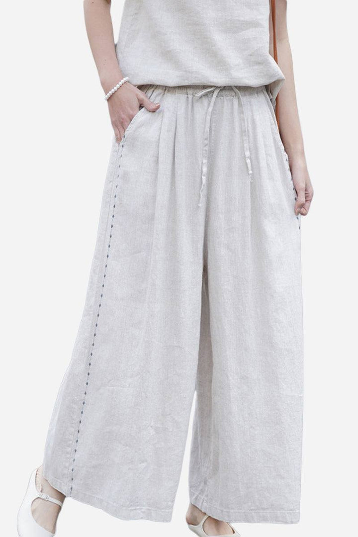 100% Linen One Size Fits All Wide-Leg Pants beige image 1 