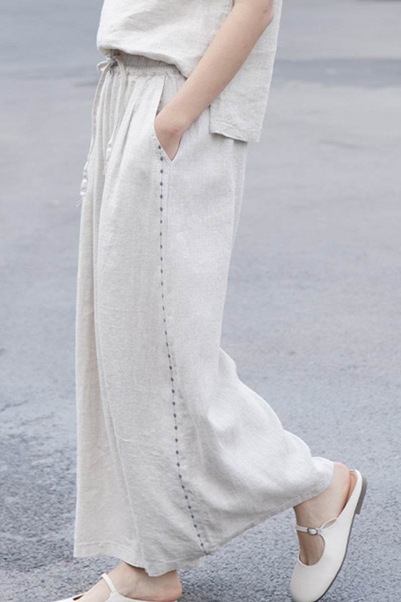 100% Linen One Size Fits All Wide-Leg Pants beige image 2 