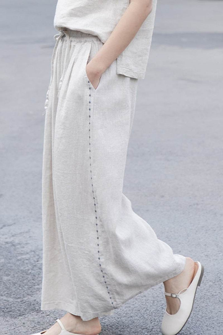 100% Linen One Size Fits All Wide-Leg Pants beige image 2 