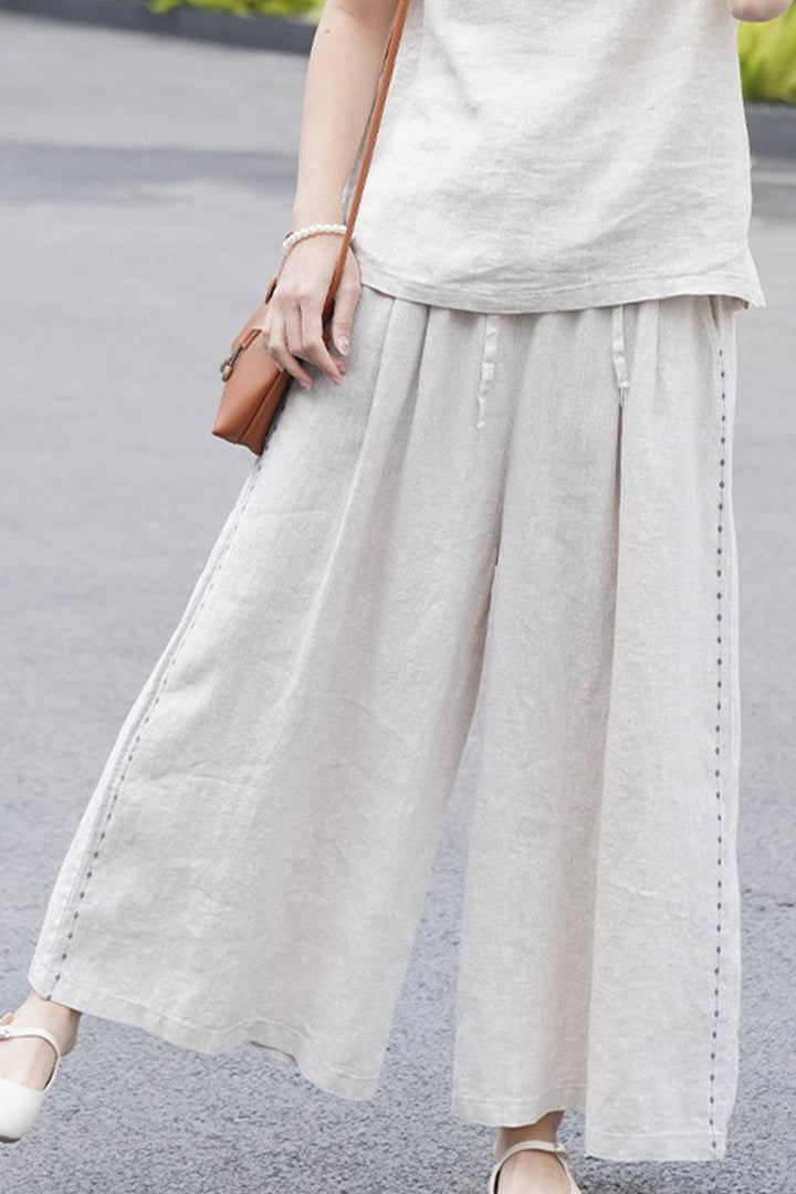 100% Linen One Size Fits All Wide-Leg Pants beige image 3 