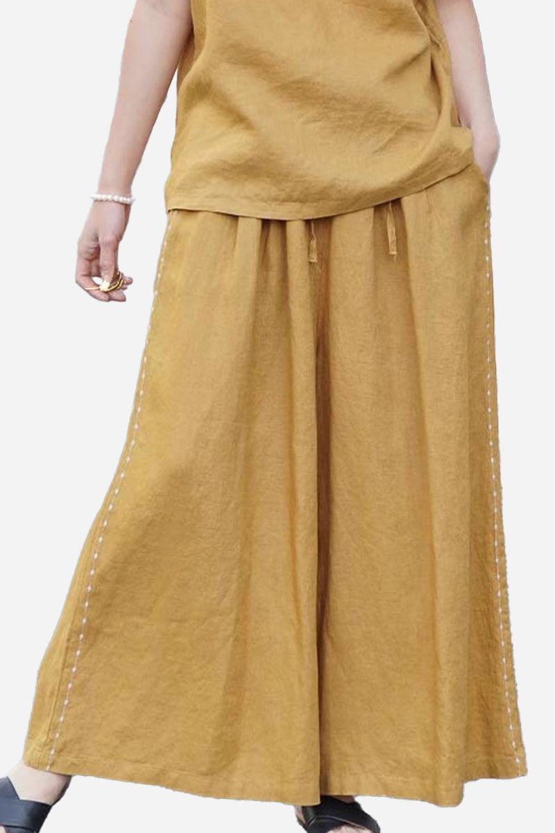 100% Linen One Size Fits All Wide-Leg Pants golden image 1 