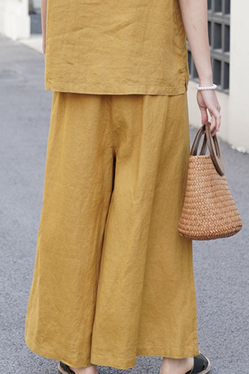 100% Linen One Size Fits All Wide-Leg Pants golden image 2 