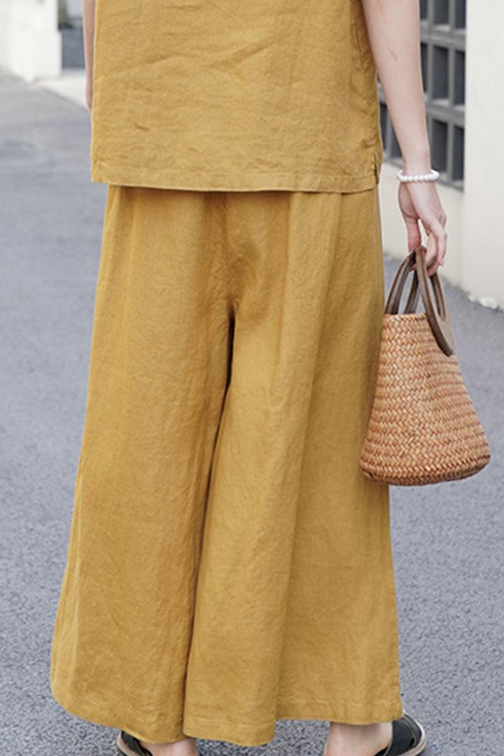 100% Linen One Size Fits All Wide-Leg Pants golden image 2 