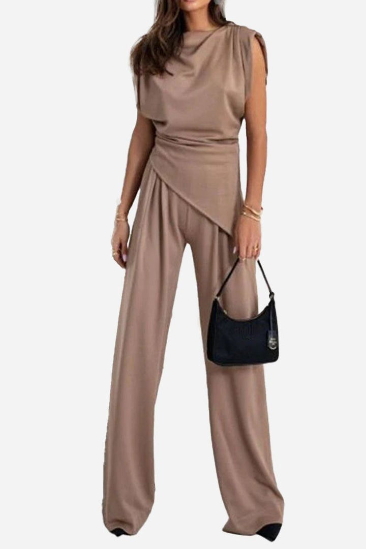Manhattan Lines Draped Two-Piece Set capuccino brown image 1 