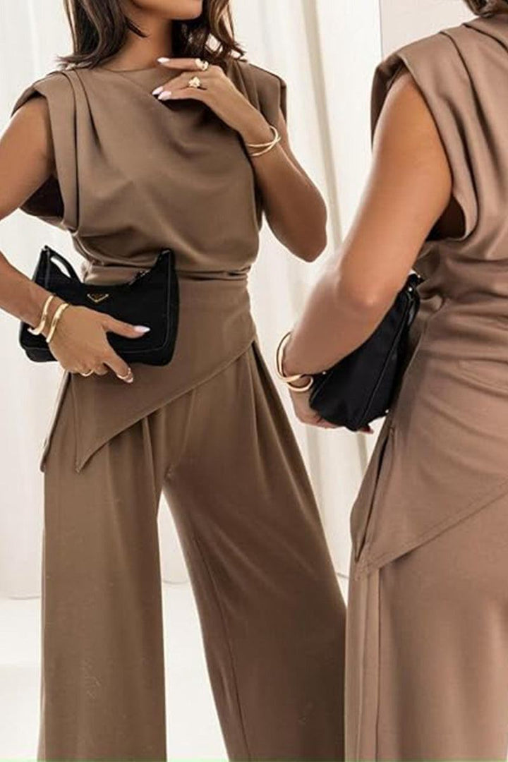 Manhattan Lines Draped Two-Piece Set capuccino brown image 2 
