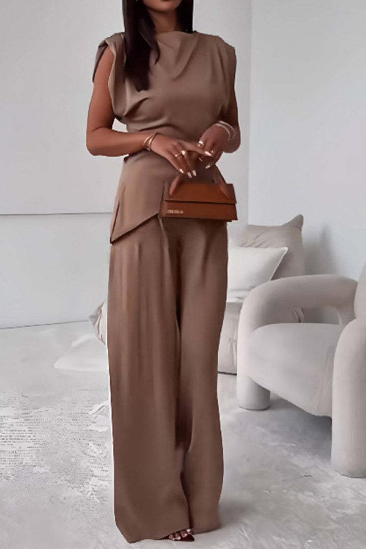 Manhattan Lines Draped Two-Piece Set capuccino brown image 3 