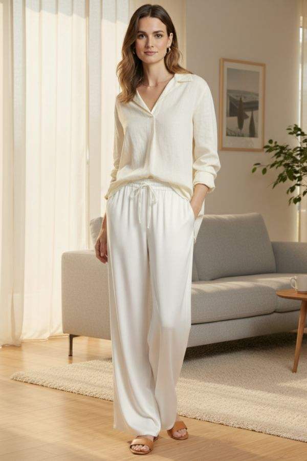 Subtle Moves Silk Wide Leg Trousers white image 4 