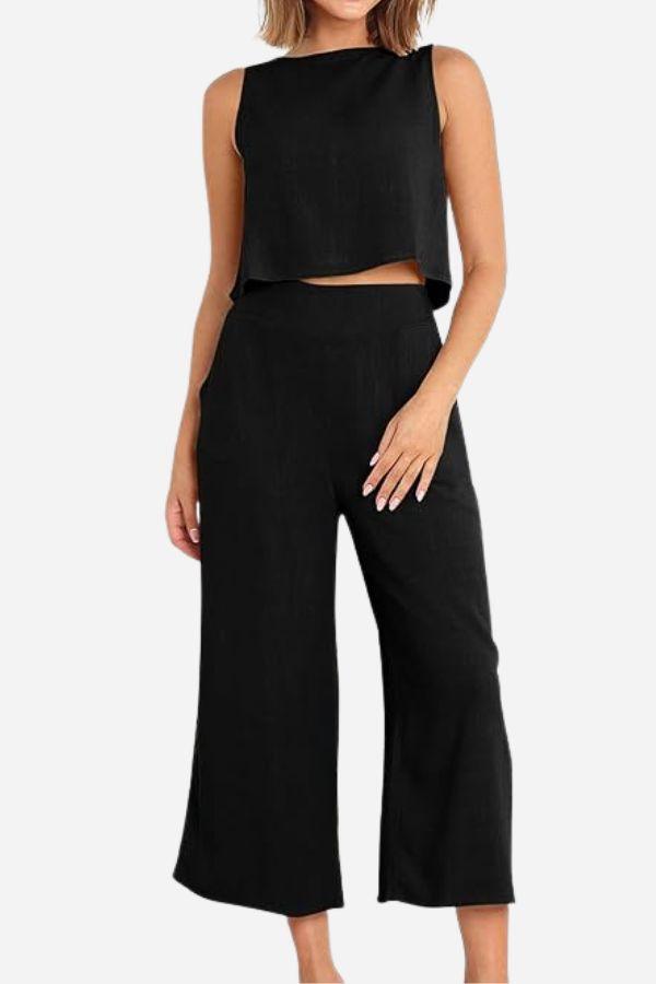 Villa Lounge Linen Two-Piece Set black image 1 