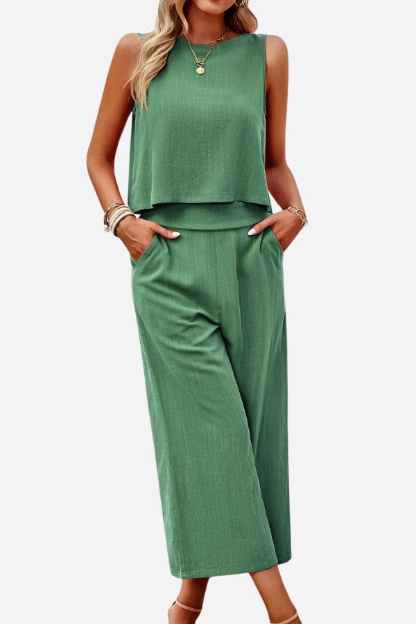 Villa Lounge Linen Two-Piece Set green image 1 
