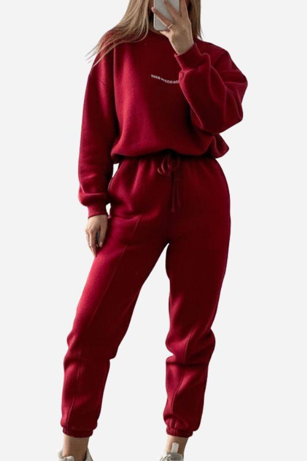 Storm Sweater Mock Neck Athleisure Set burgundy image 1 
