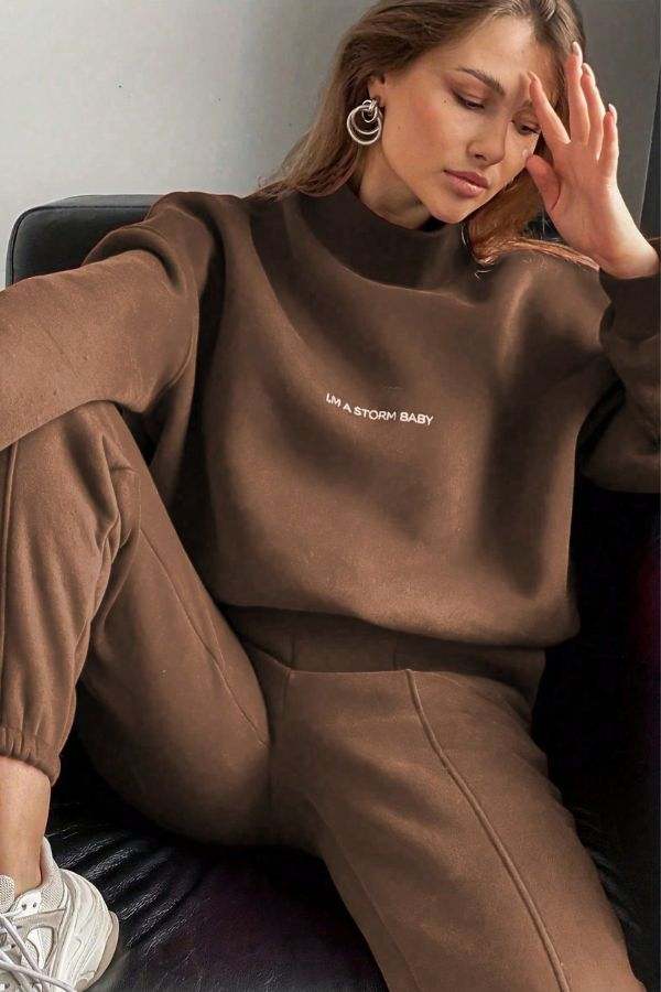 Storm Sweater Mock Neck Athleisure Set brown image 3 